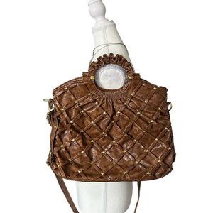 Y2K “Big Buddha” Brown Faux Leather Gold Studded Shoulder Bag